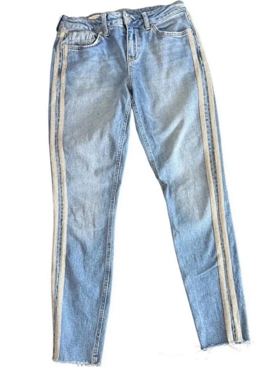 Pilcro and the Letterpress Denim - Anthropologie Pilcro Side Tuxedo Stripe Jeans Women Silver Glitter Crop Denim 26